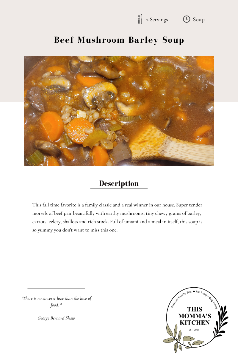 Beef Barley Mushroom Soup